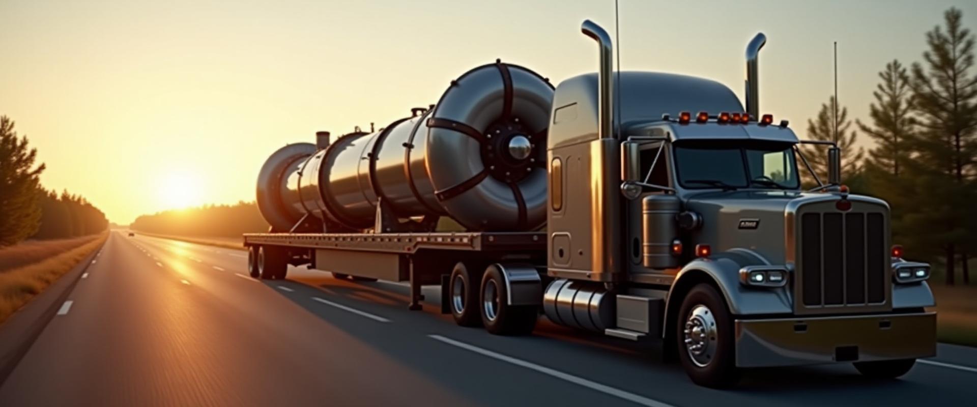 Heavy industrial machinery secured on a flatbed truck traveling through Georgia